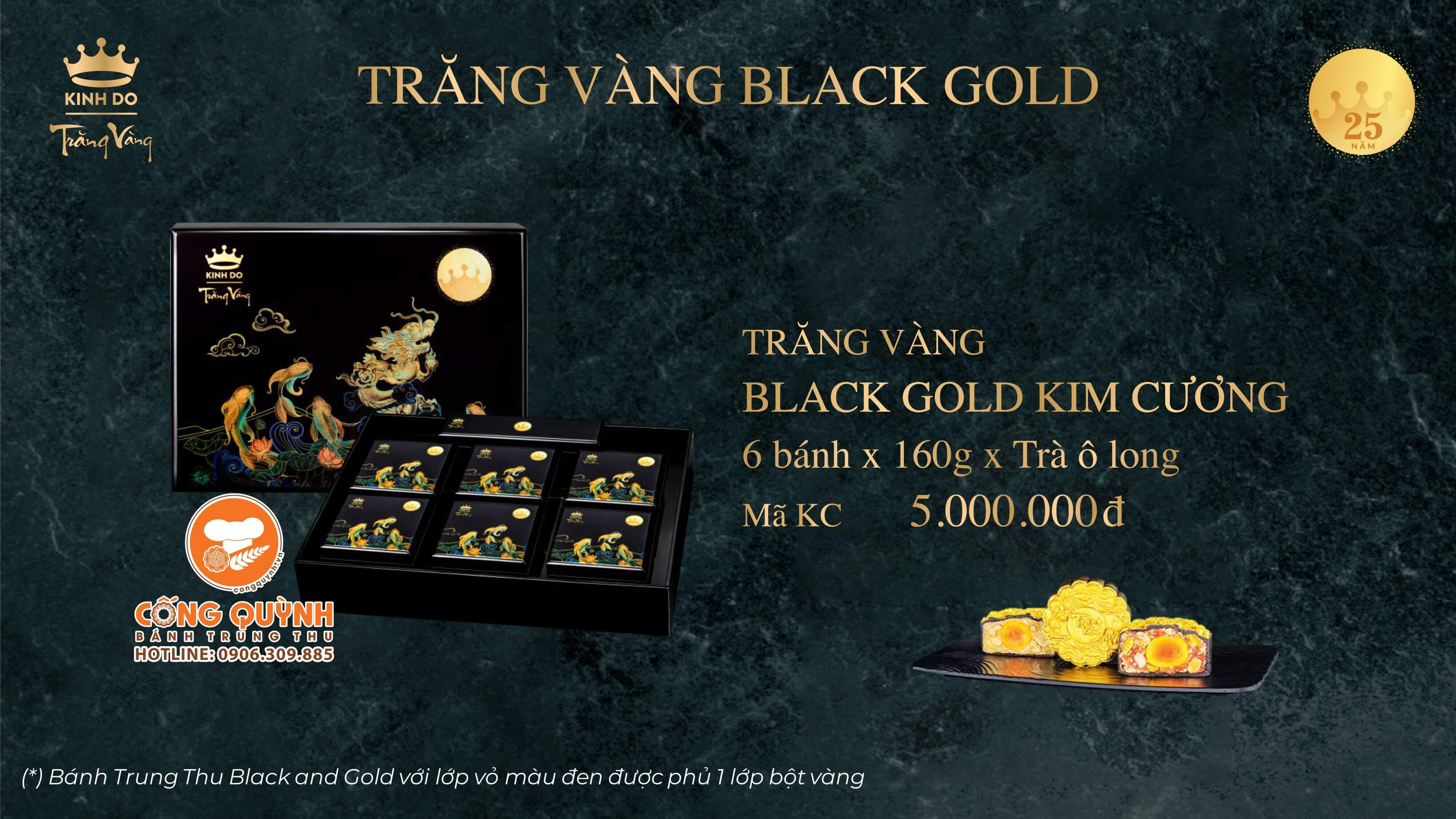 Bánh trung thu Kinh Đô Trăng Vàng Black N Gold Kim Cương 2024 - Hộp 6 bánh (Hộp Sơn Mài)