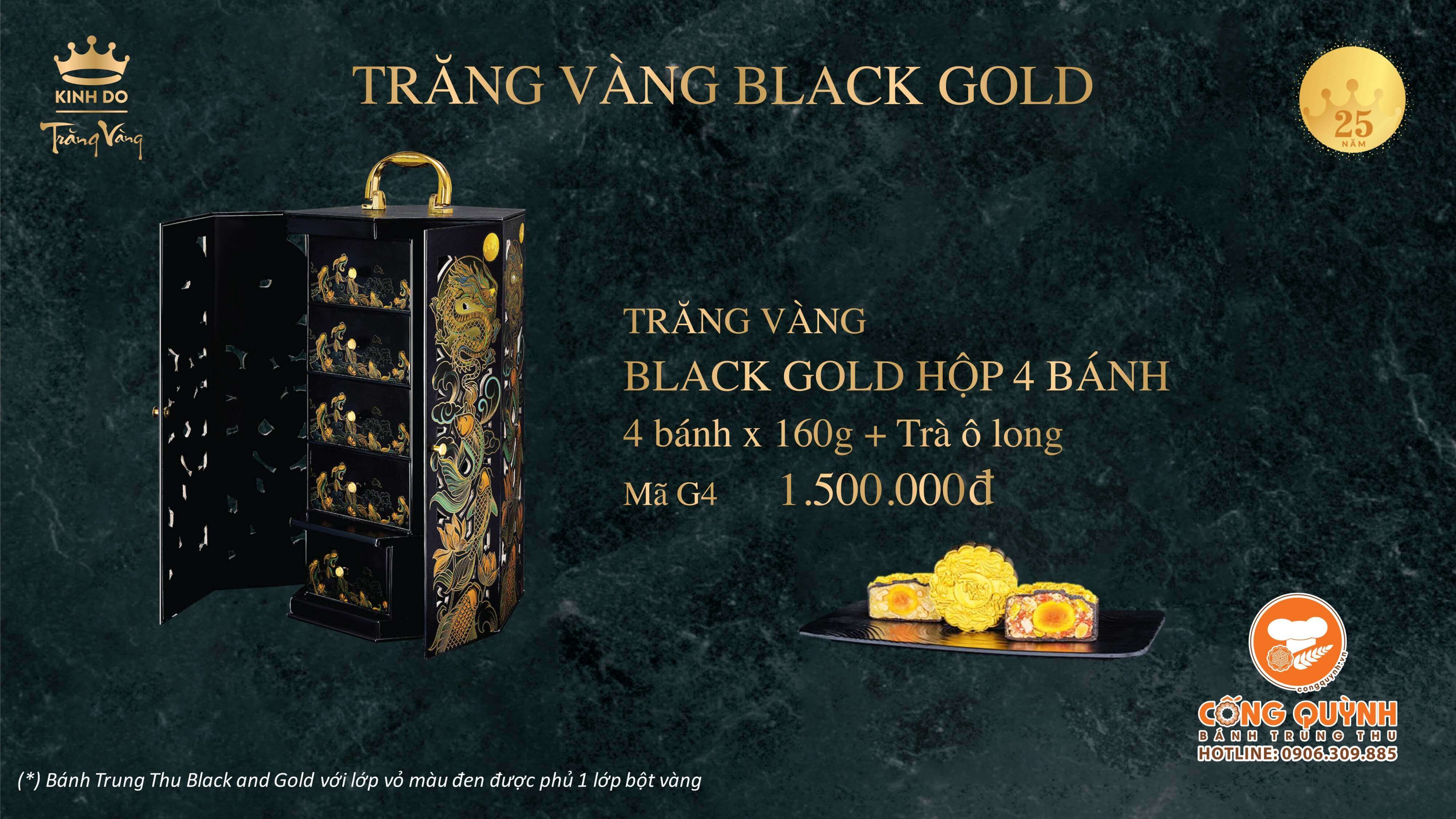 Bánh trung thu Kinh Đô Trăng Vàng Black N Gold 2024 - Hộp 4 bánh