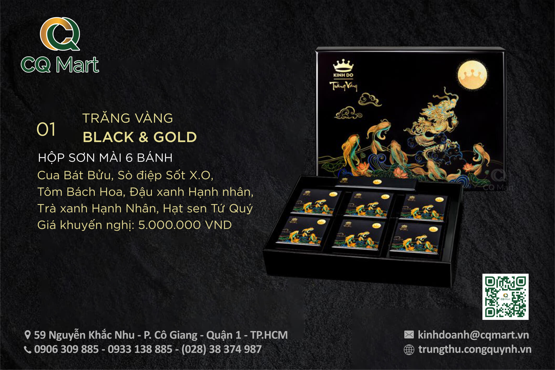 Bánh trung thu Kinh Đô Trăng Vàng Black  & Gold Hộp Sơn Mài 2024 - Hộp 6 bánh